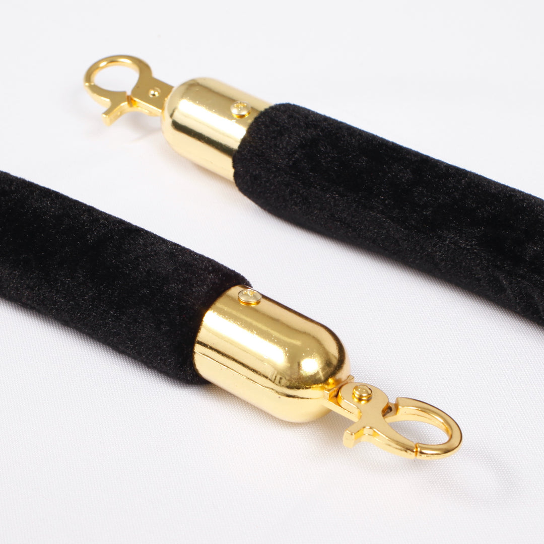 Bollard Velvet Rope - Black (Gold Clips), close up of clips