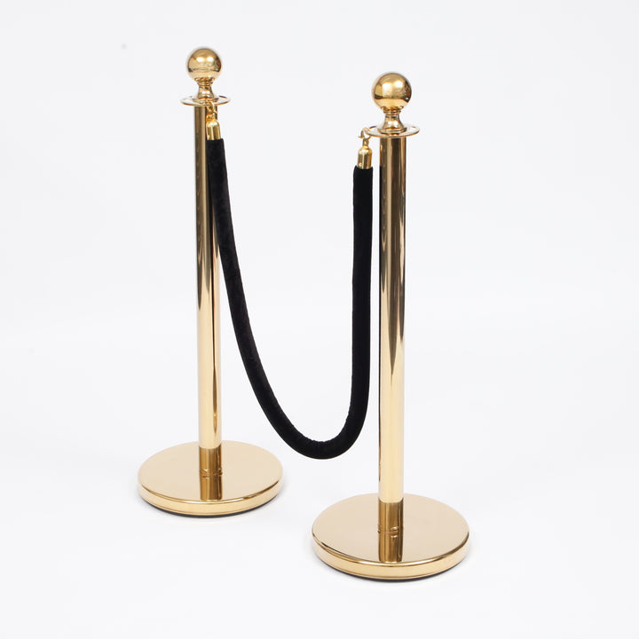 Bollard Velvet Rope - Black (Gold Clips), rope on bollard set