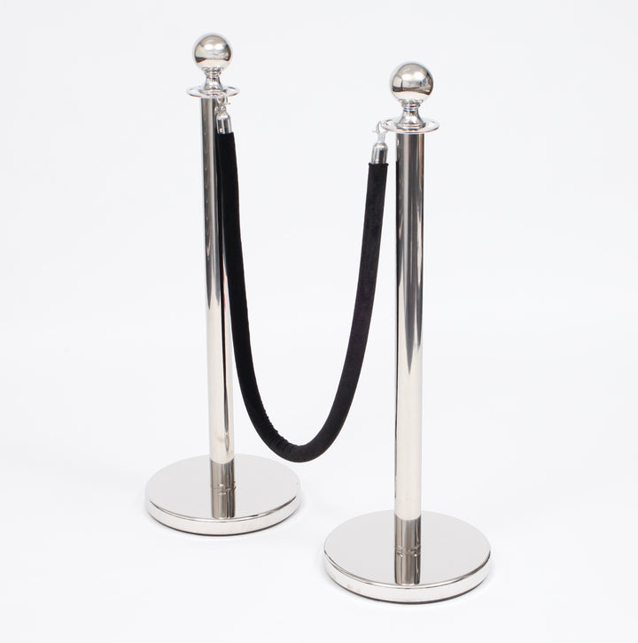 Bollard Velvet Rope - Black (Silver Clips)