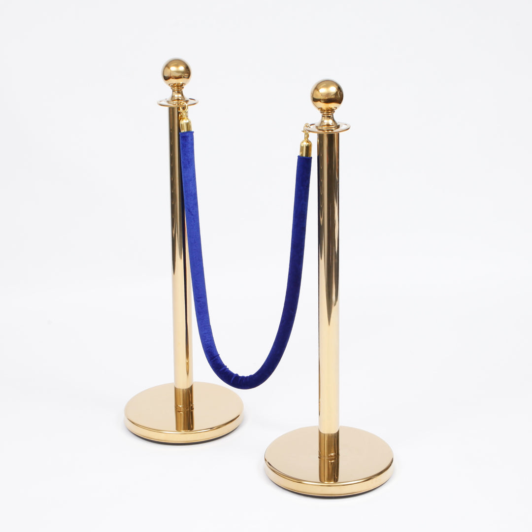 Bollard Velvet Rope - Blue (Gold Clips), rope on bollard set