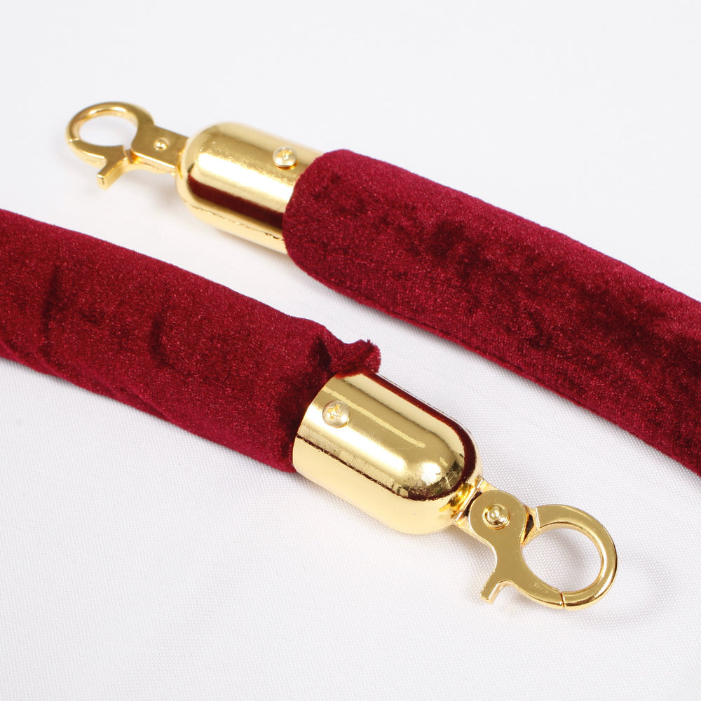 Bollard Velvet Rope - Burgundy (Gold Clips), close up of clips