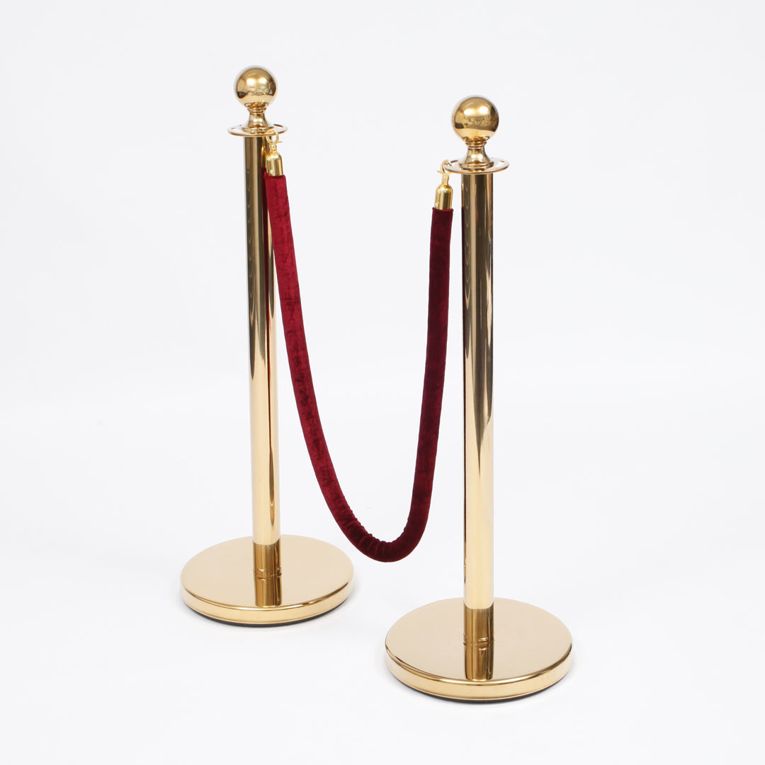 Bollard Velvet Rope - Burgundy (Gold Clips), rope on bollards set