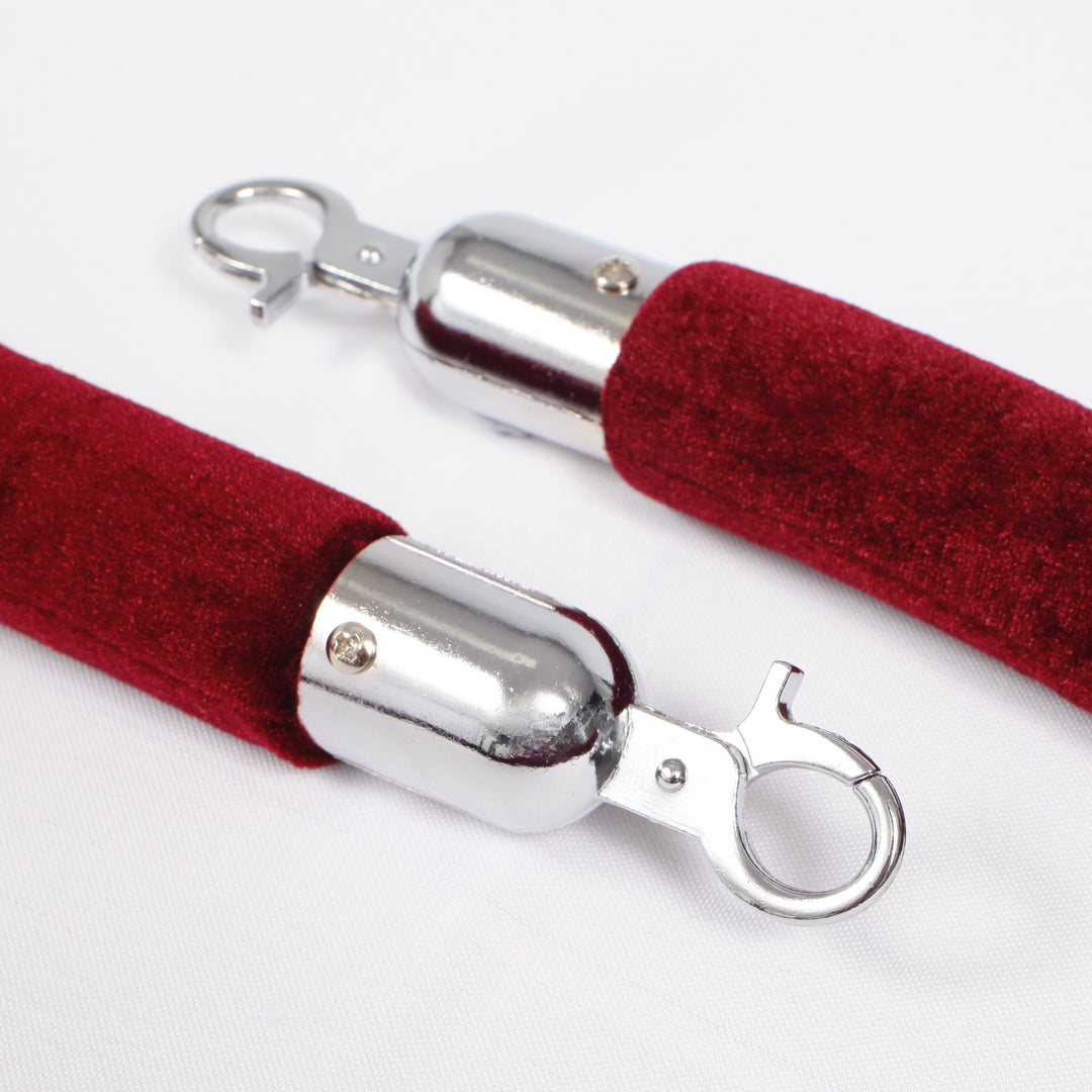 Bollard Velvet Rope - Burgundy (Silver Clips), close up of clips