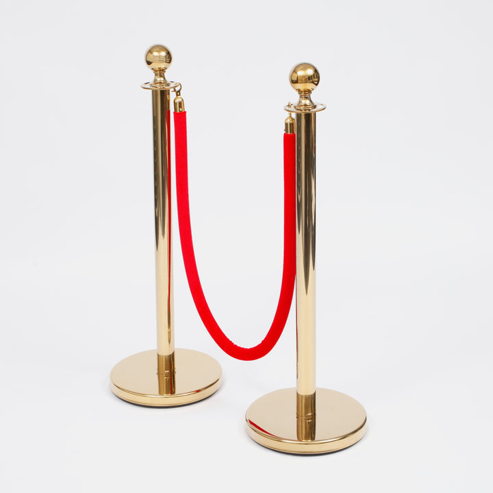 Bollard Velvet Rope - Red (Gold Clips), rope on bollard set