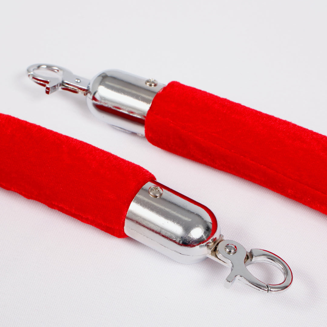 Bollard Velvet Rope - Red (Silver Clips), close up of clips