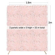 Flower wall combo measurements 1.8m wide by 2m high uses 15 flower panels
