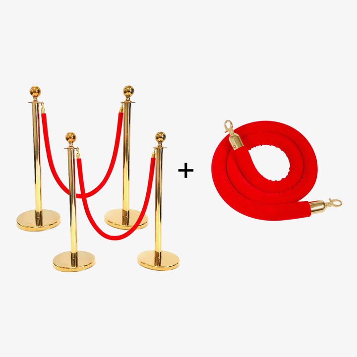 Gold Bollard & Velvet Red Rope Value Package (4.5m length)