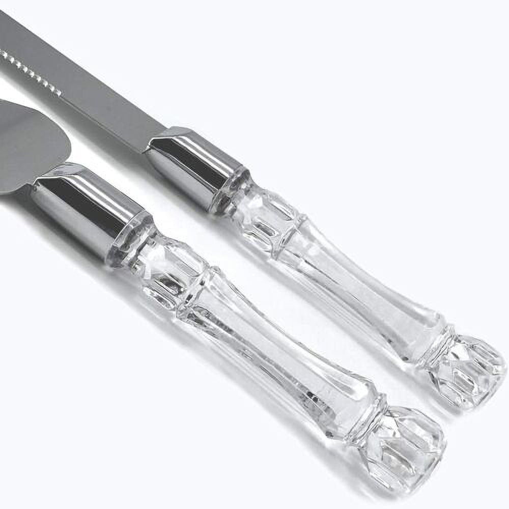 Cake Knife & Server Set - Silver (2pc) Close up of handles