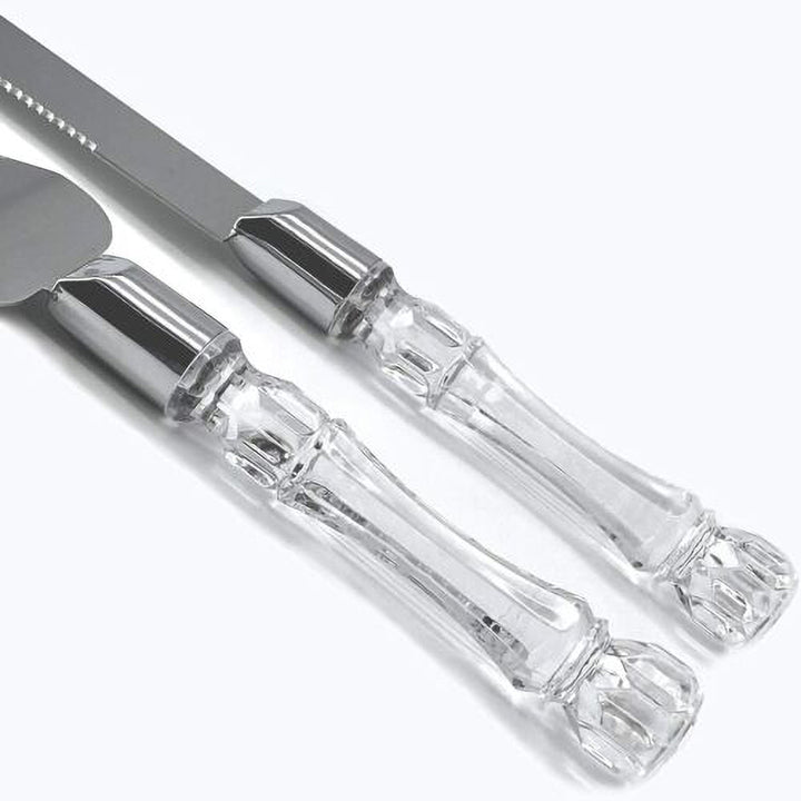 Cake Knife & Server Set - Silver (2pc) Close up of handles