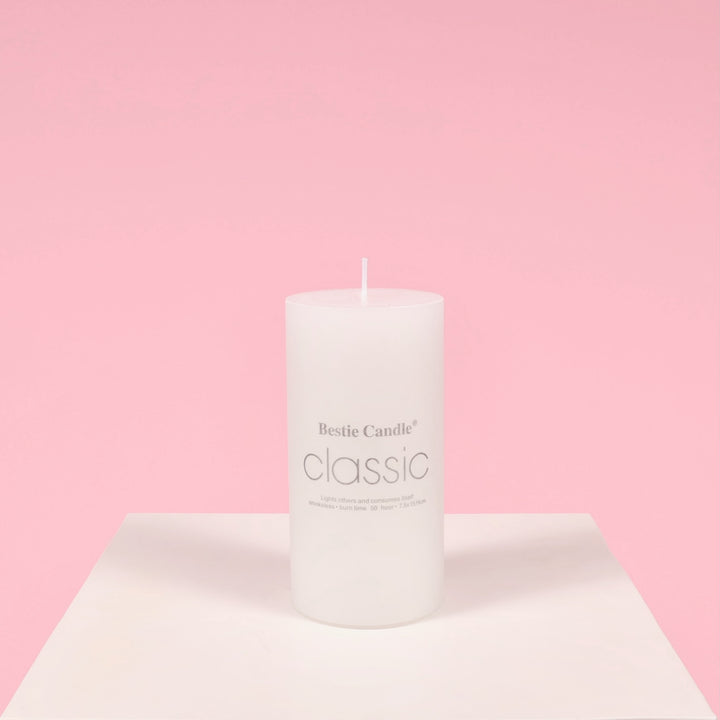Wax Pillar Candle - White (7.5x15cm), with label