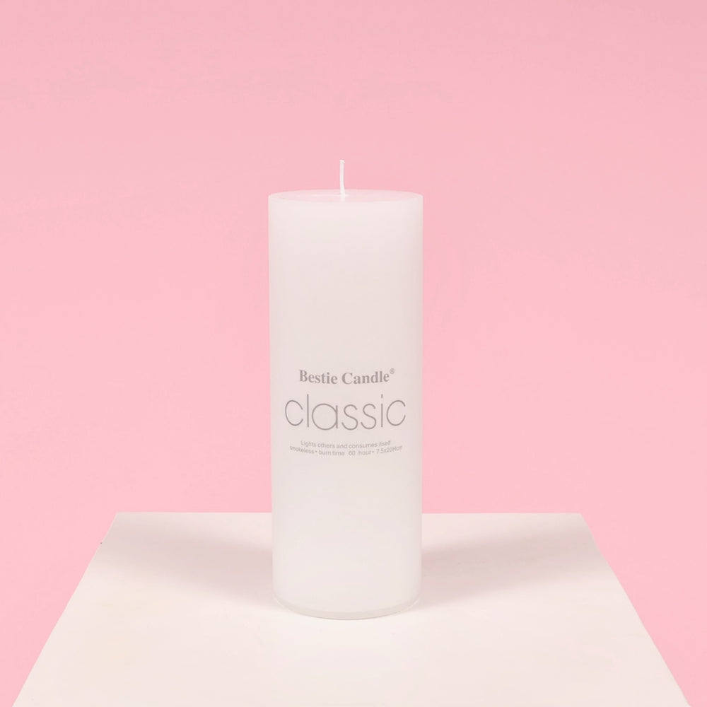 Wax Pillar Candle - White (7.5x20cm), with label