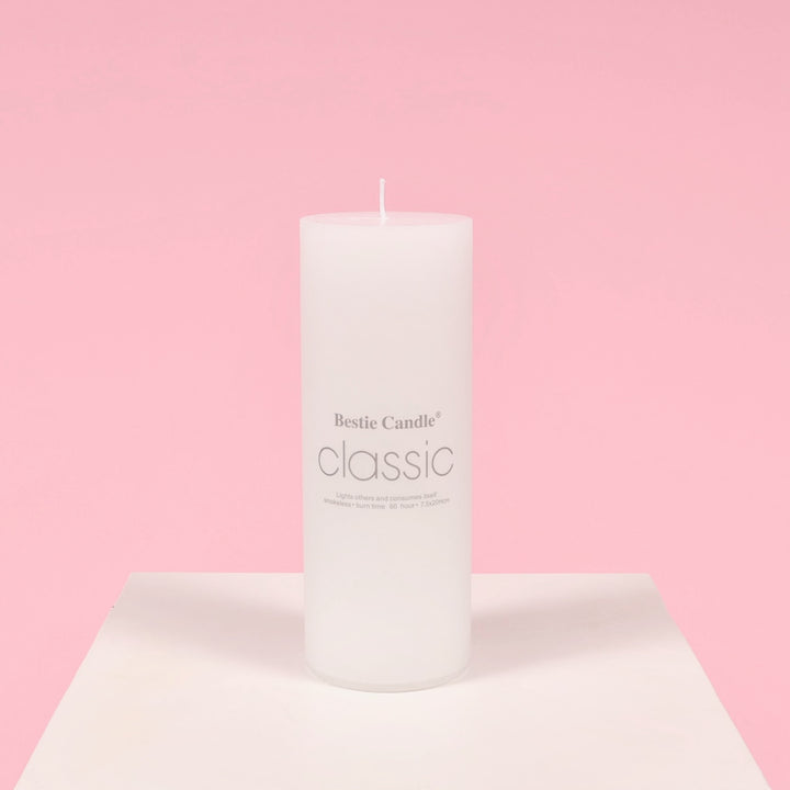 Wax Pillar Candle - White (7.5x20cm), with label