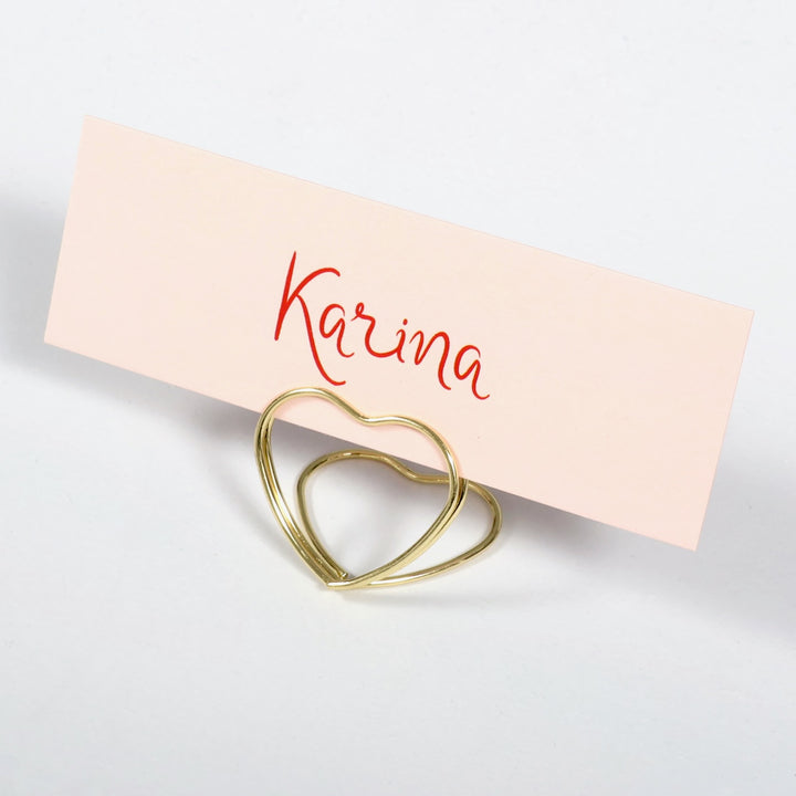 Metal Love Heart Card Holder - Gold