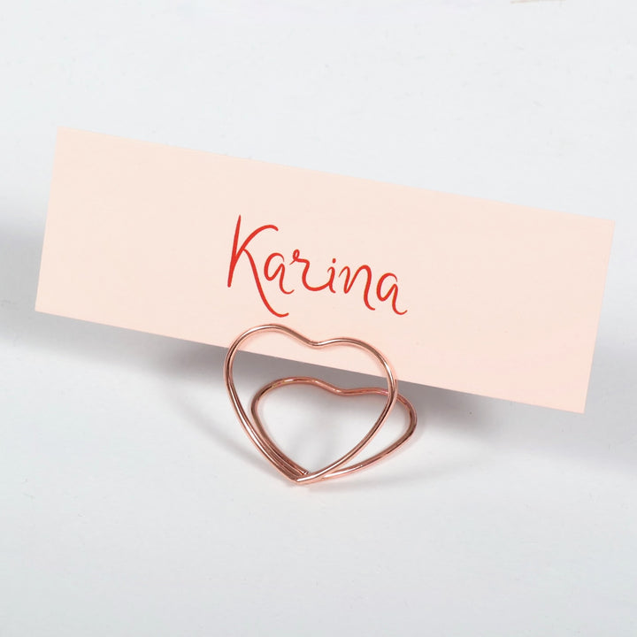 Metal Love Heart Card Holder - Rose Gold