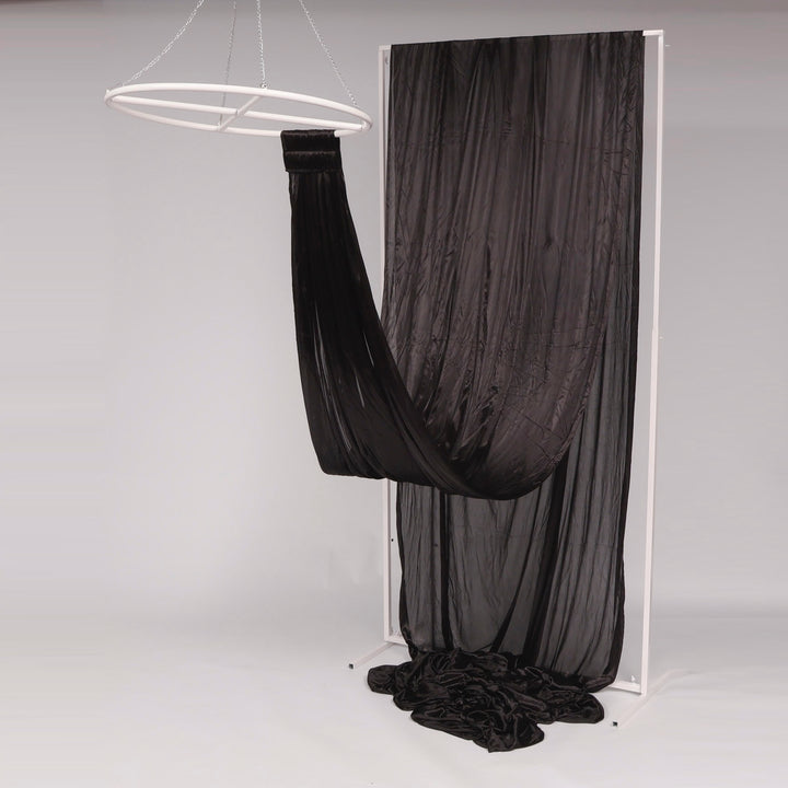 Ceiling Drape Ice Silk Satin - Black (10m) with velcro end attached to celing ring