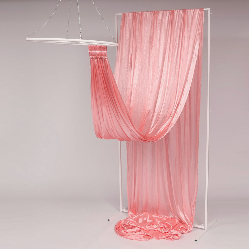 Ceiling Drape Ice Silk Satin - Blush (10m) with velcro end attached to celing ring
