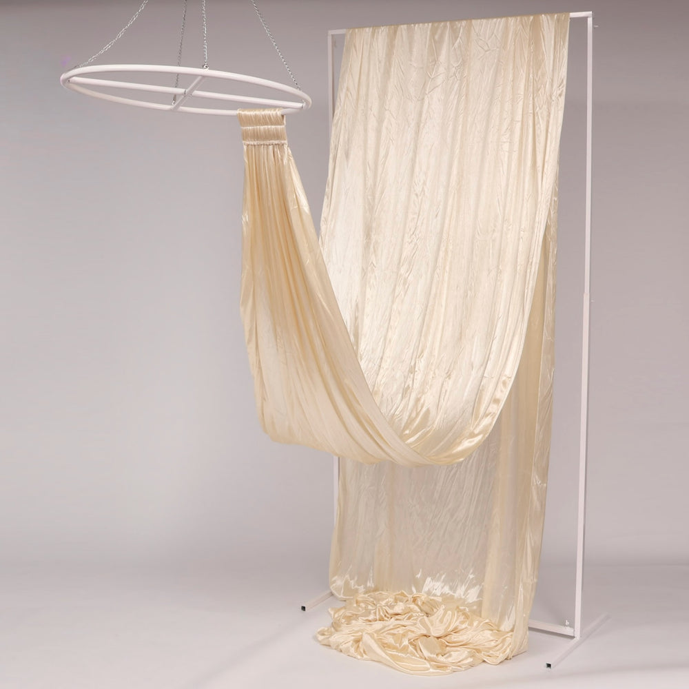 Ceiling Drape Ice Silk Satin - Ivory (10m) with velcro end attached to celing ring