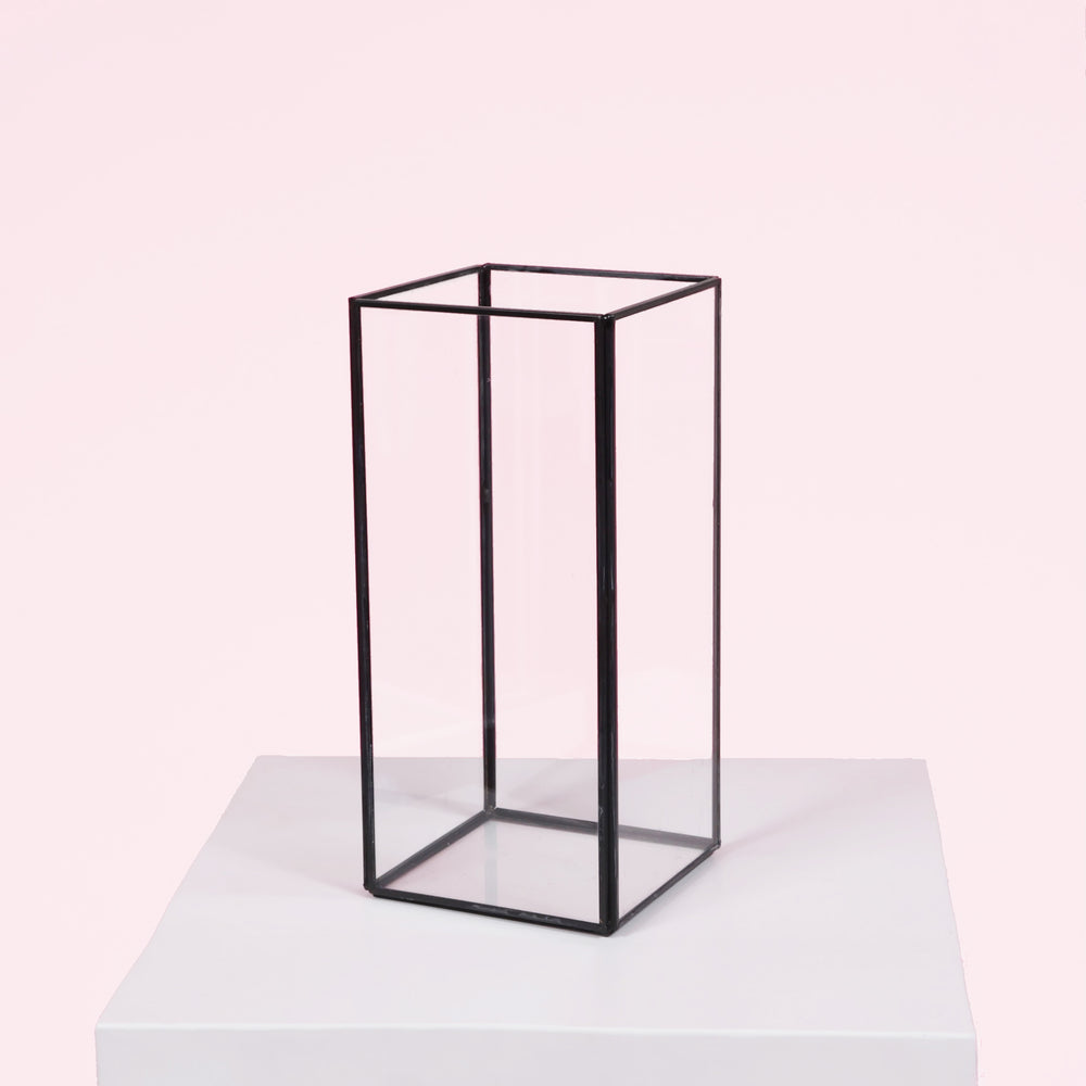 Glass Candle Box With Metal Frame - Black (21.5cmH)