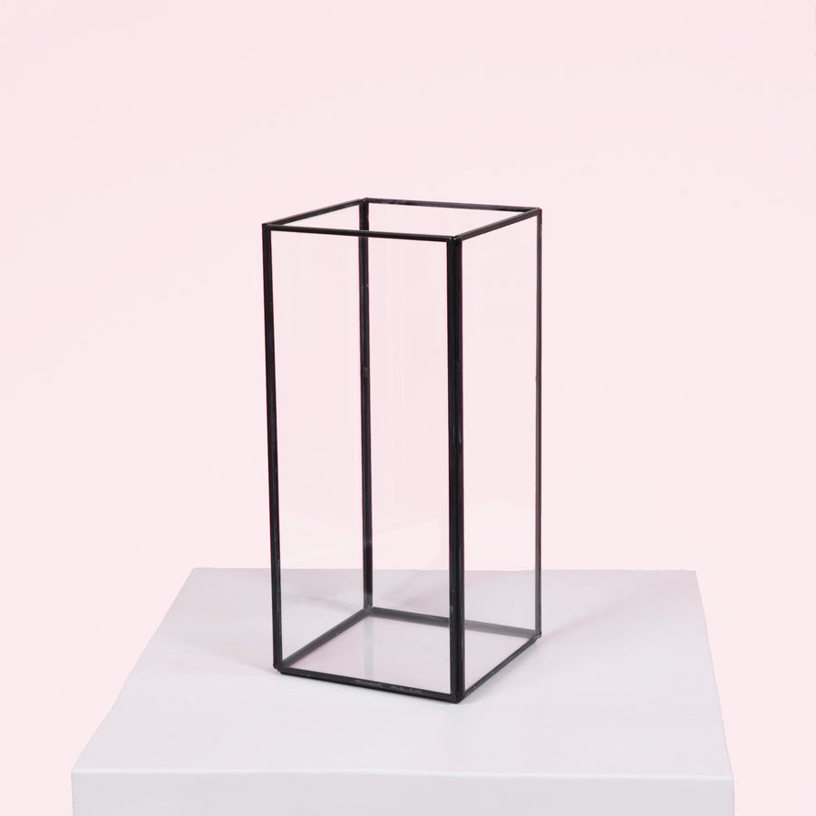 Glass Candle Box With Metal Frame - Black (21.5cmH)