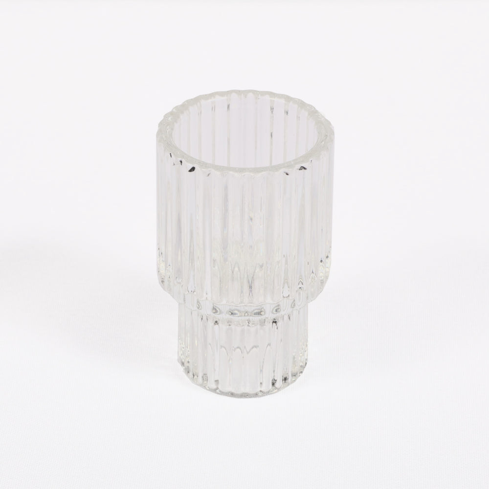 Reversible Glass Tea Light and Taper Candle Holder - Tiered Column (Style 1) reversed