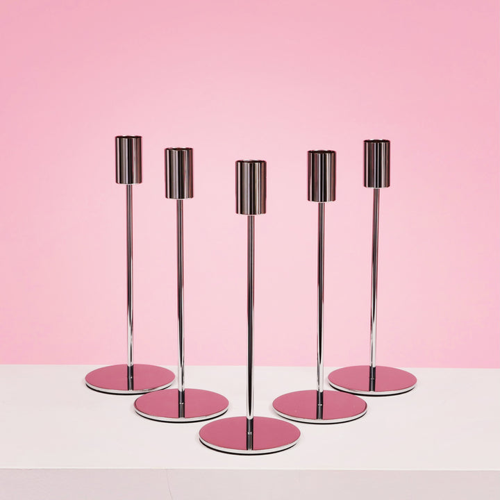 Taper Candle Holders Modern Straight Style - Silver (23cm) five candle holders