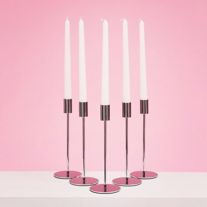 Taper Candle Holders Modern Straight Style - Silver (23cm) five candle holders with five taper candles