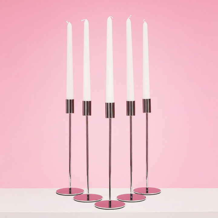 Taper Candle Holders Modern Straight Style - Silver (28cm) five candle holders with five taper candles
