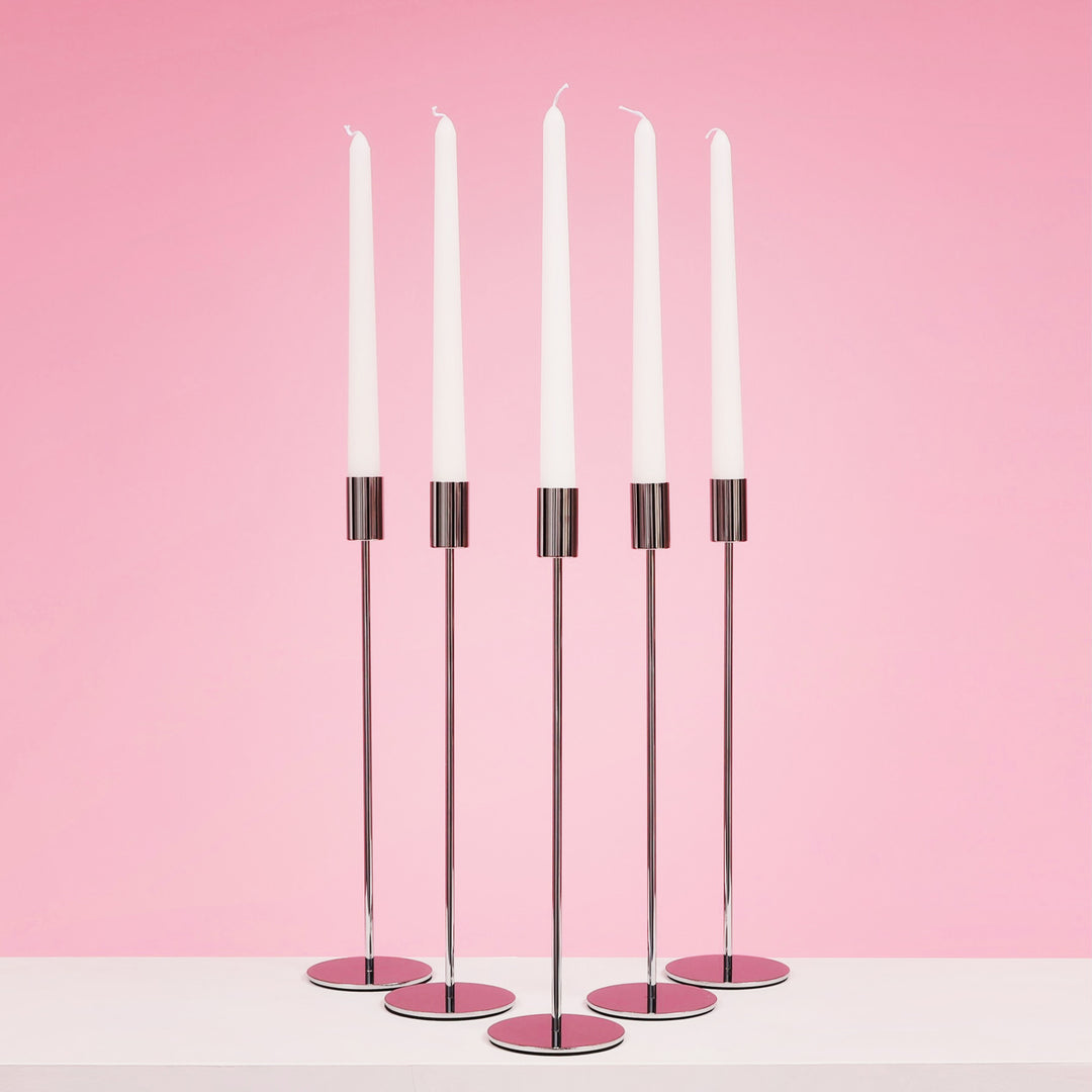 Taper Candle Holders Modern Straight Style - Silver (33cm) five candle holders with five taper candles
