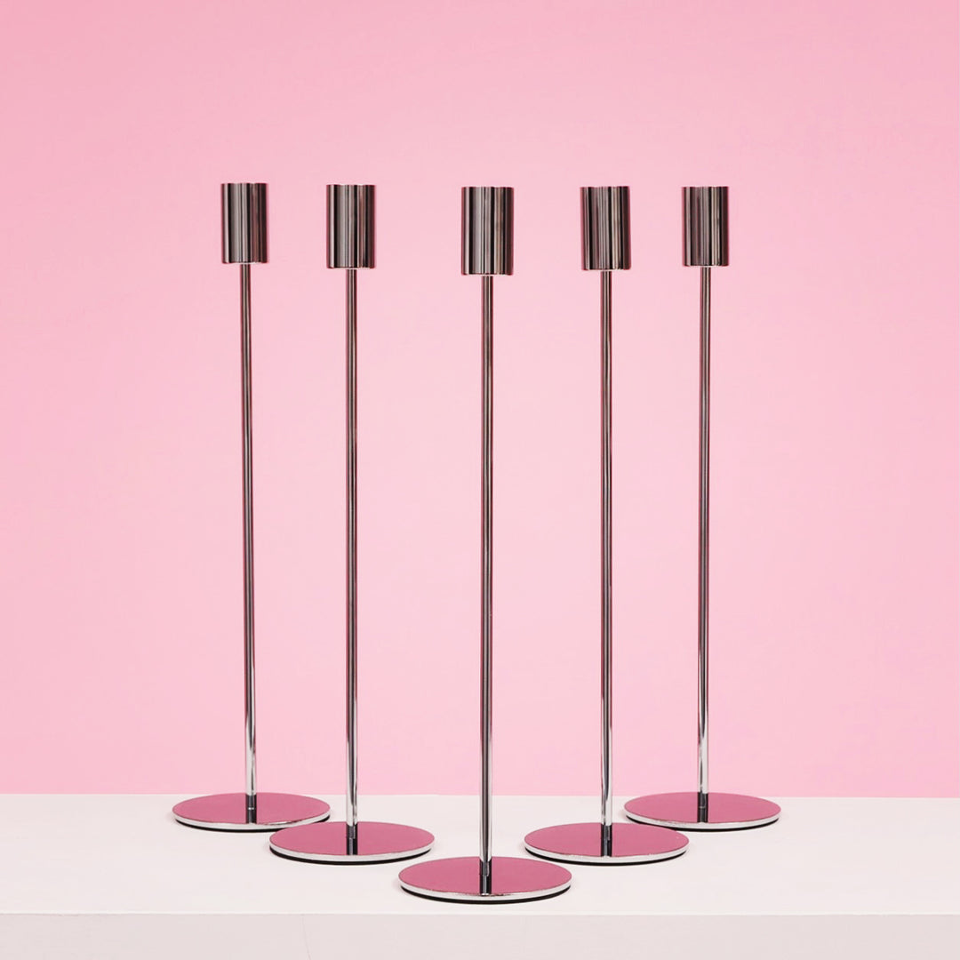 Taper Candle Holders Modern Straight Style - Silver (33cm) five candle holders