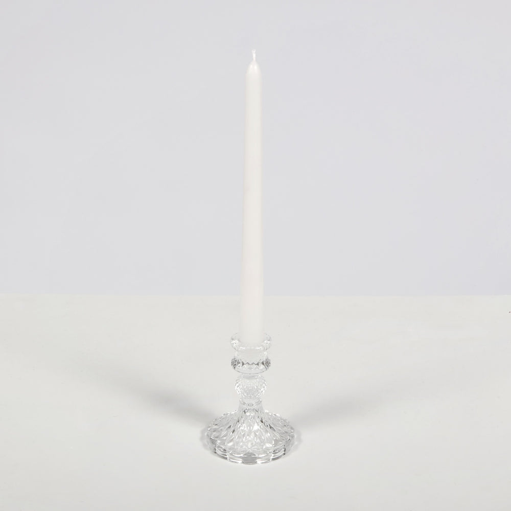 Vintage Glass Taper Candle Holder - Pedestal Decanter Style with white taper candle