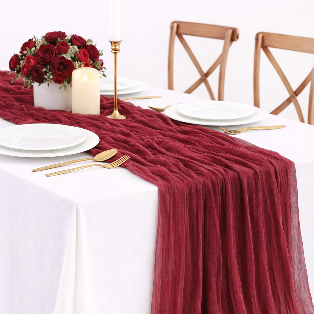 Cheesecloth Table Runner - Burgundy