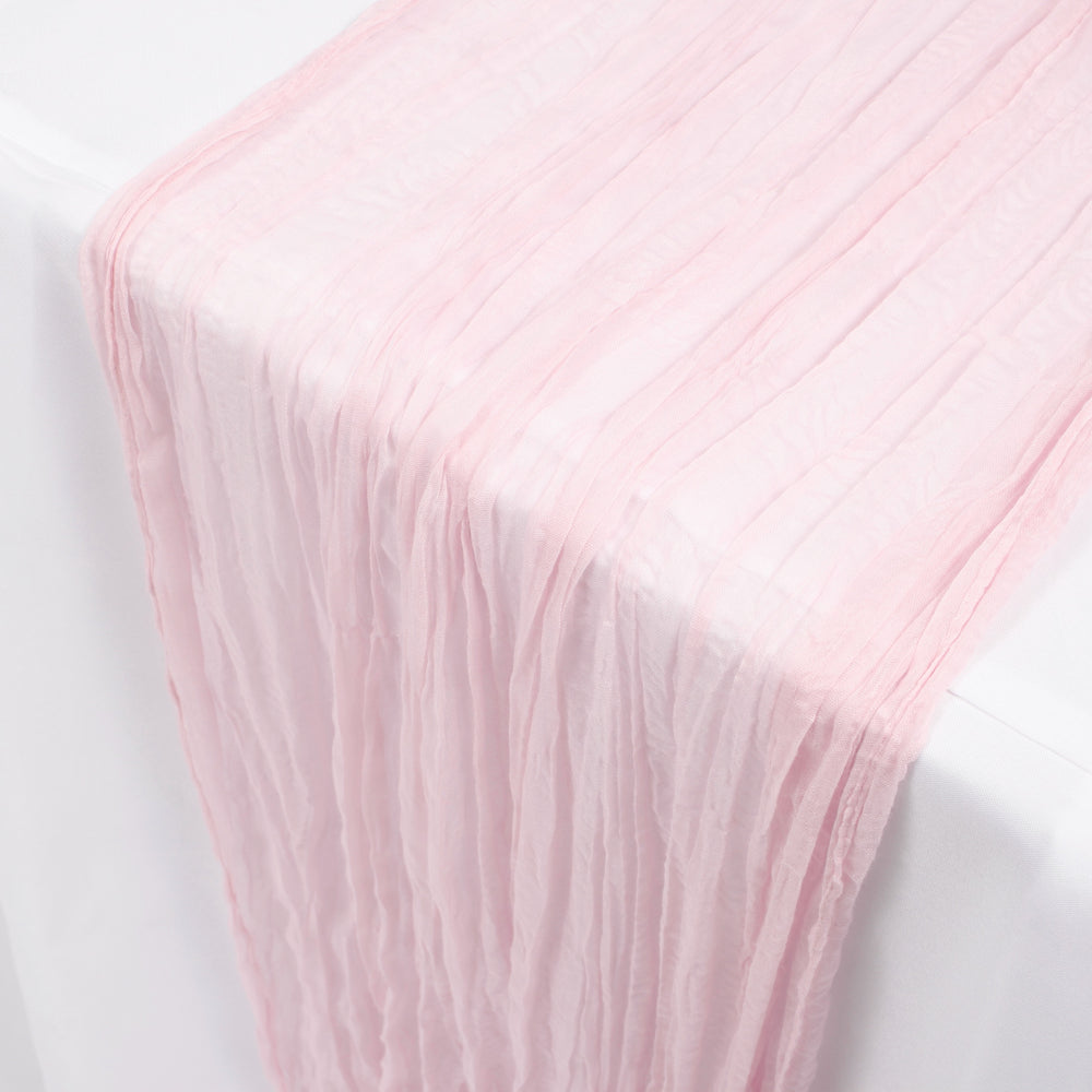 Cheesecloth Table Runner - Light Pink, close up