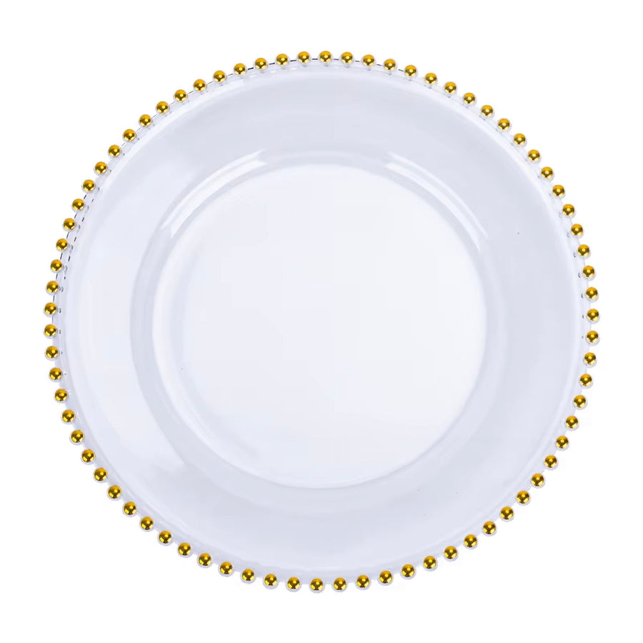 Clear Beaded Charger Plate Set - Gold (33cm)