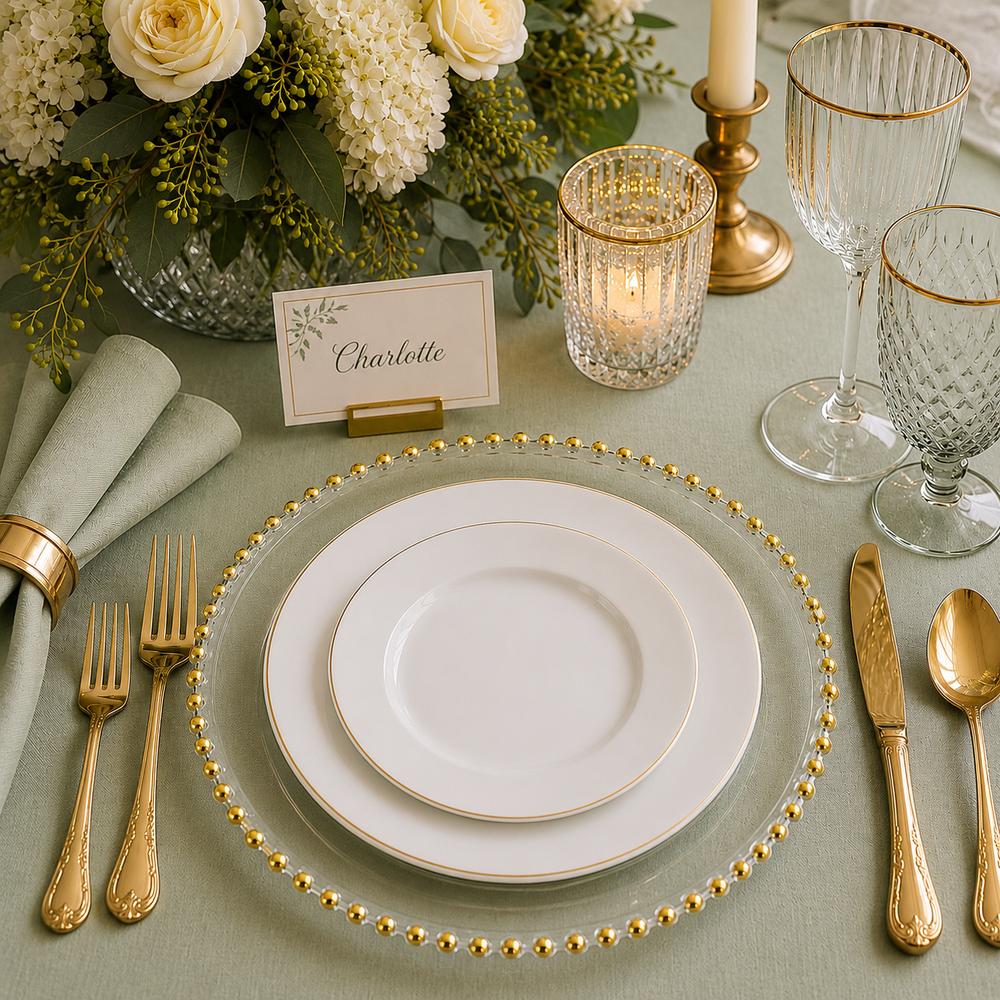 Clear Beaded Charger Plate Set - Gold (32cm) ambient 2