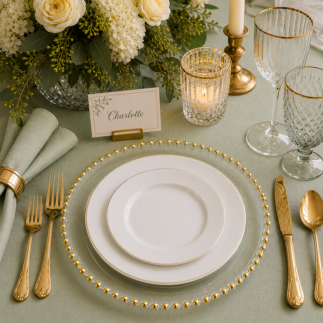 Clear Beaded Charger Plate Set - Gold (32cm) ambient 2