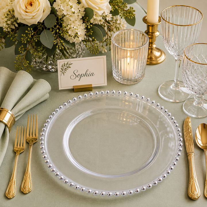 Clear Beaded Charger Plate Set - Silver (32cm) ambient 1