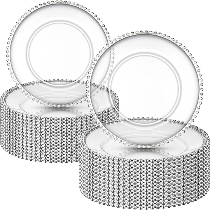 Clear Beaded Charger Plate Set - Silver (33cm)