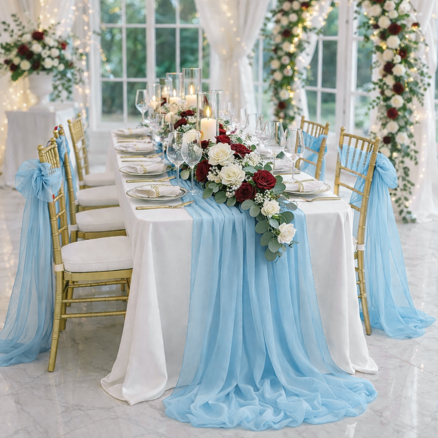 Burgundy Chiffon Table Runner 70x300cm Styled Image 