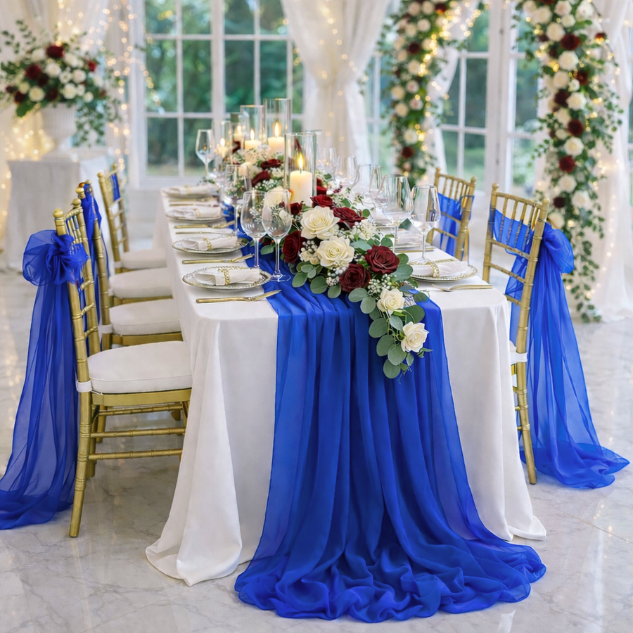 Royal Blue Chiffon Table Runner 70x300cm Styled Image 