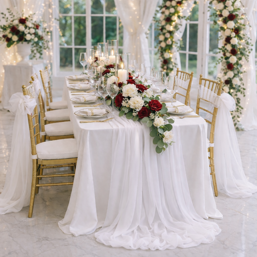 White Chiffon Table Runner 70x300cm Styled Image 