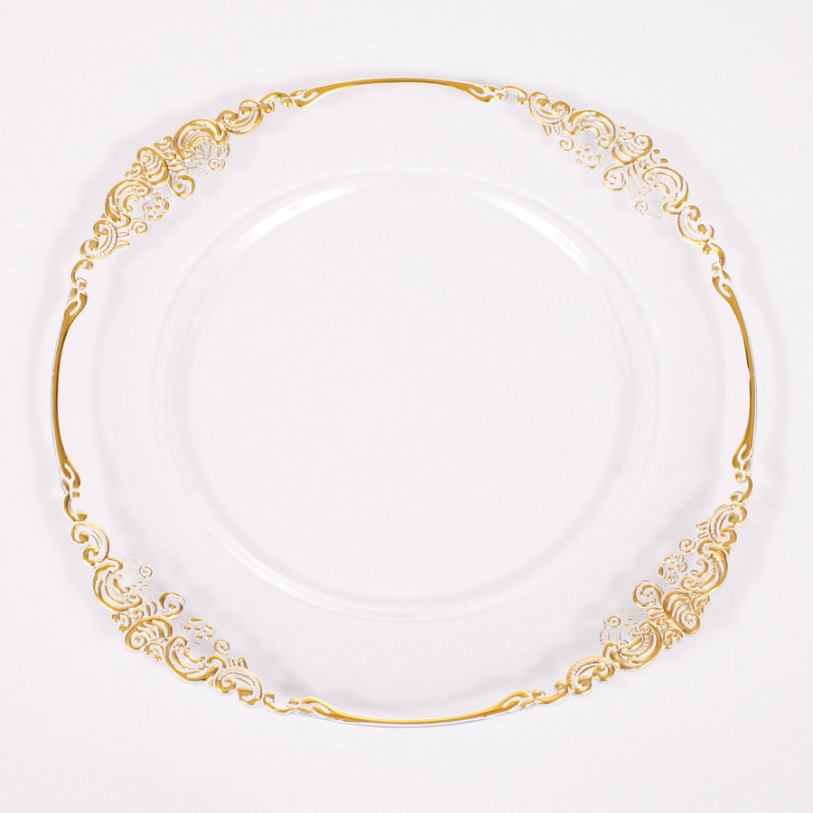 Charger Plate - Clear with Antique Gold Trim (33cm)