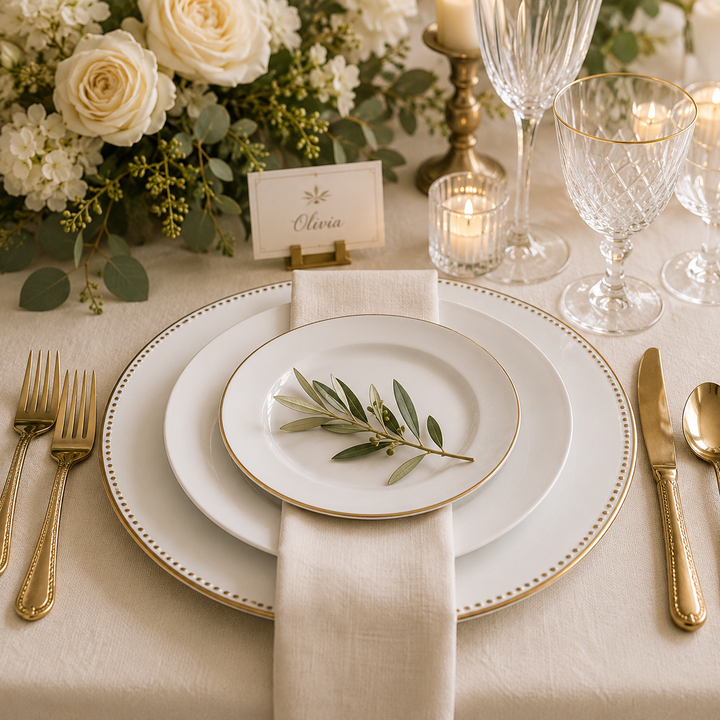 Charger Plate - White with Embossed Gold Trim (33cm)