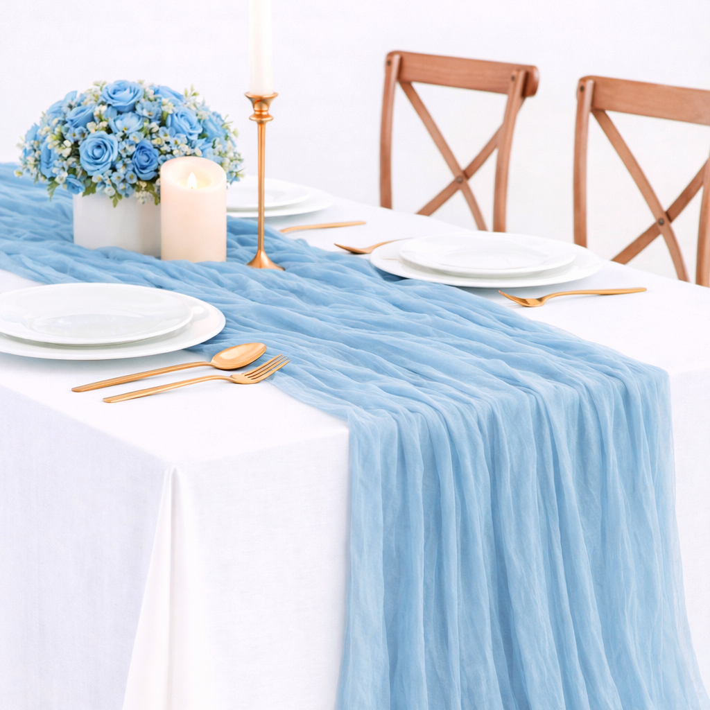 Cheesecloth Table Runner - Light Blue