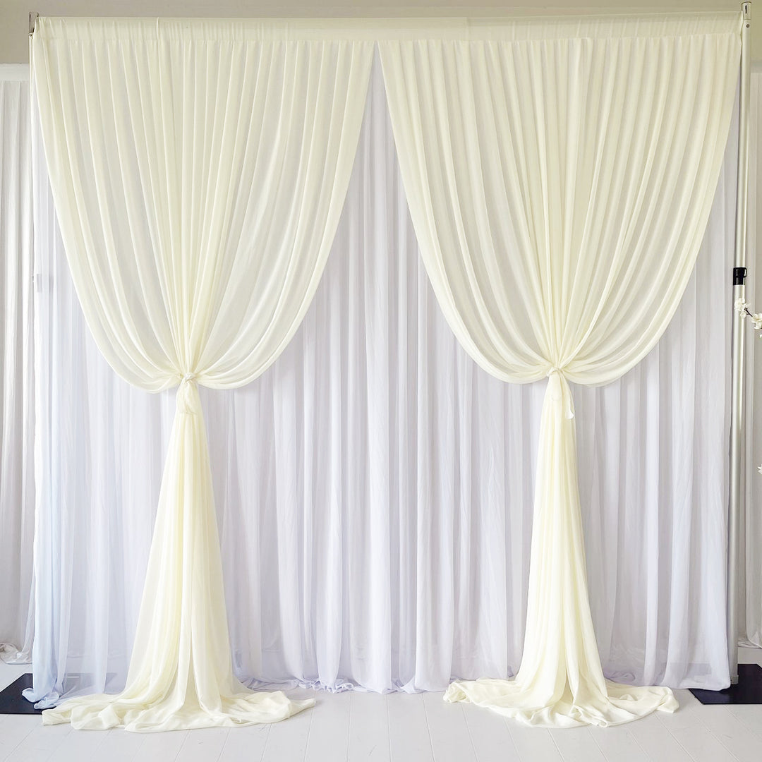 Chiffon Layered Backdrop Curtain 3mx3m - Ivory & White