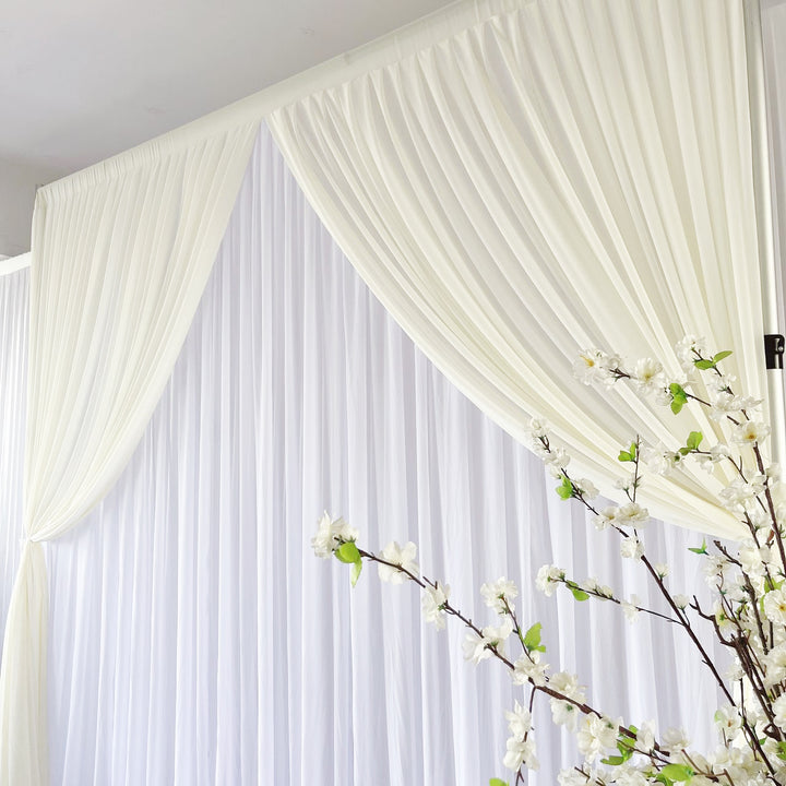 Chiffon Layered Backdrop Curtain 3mx3m - Ivory & White split in middle