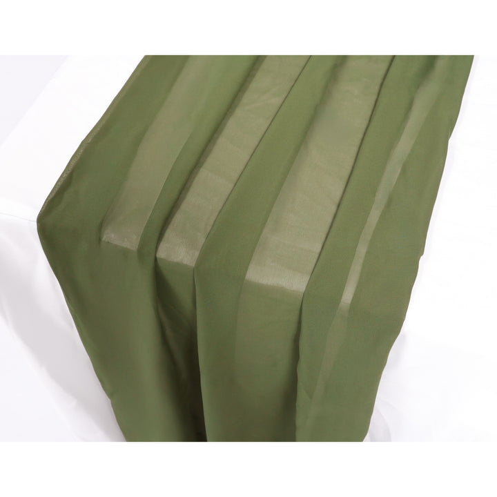 Chiffon Table Runner - Olive Green Close Up