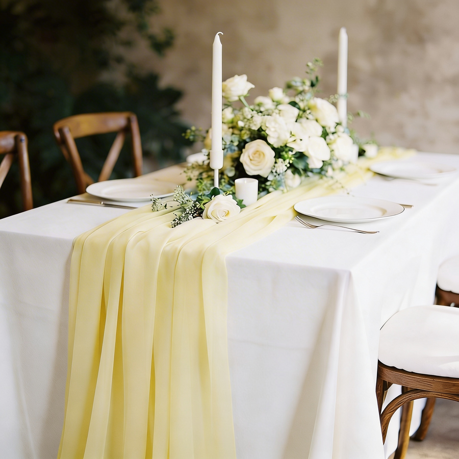 Pale Yellow Chiffon Table Runner 70x300cm Styled Image 