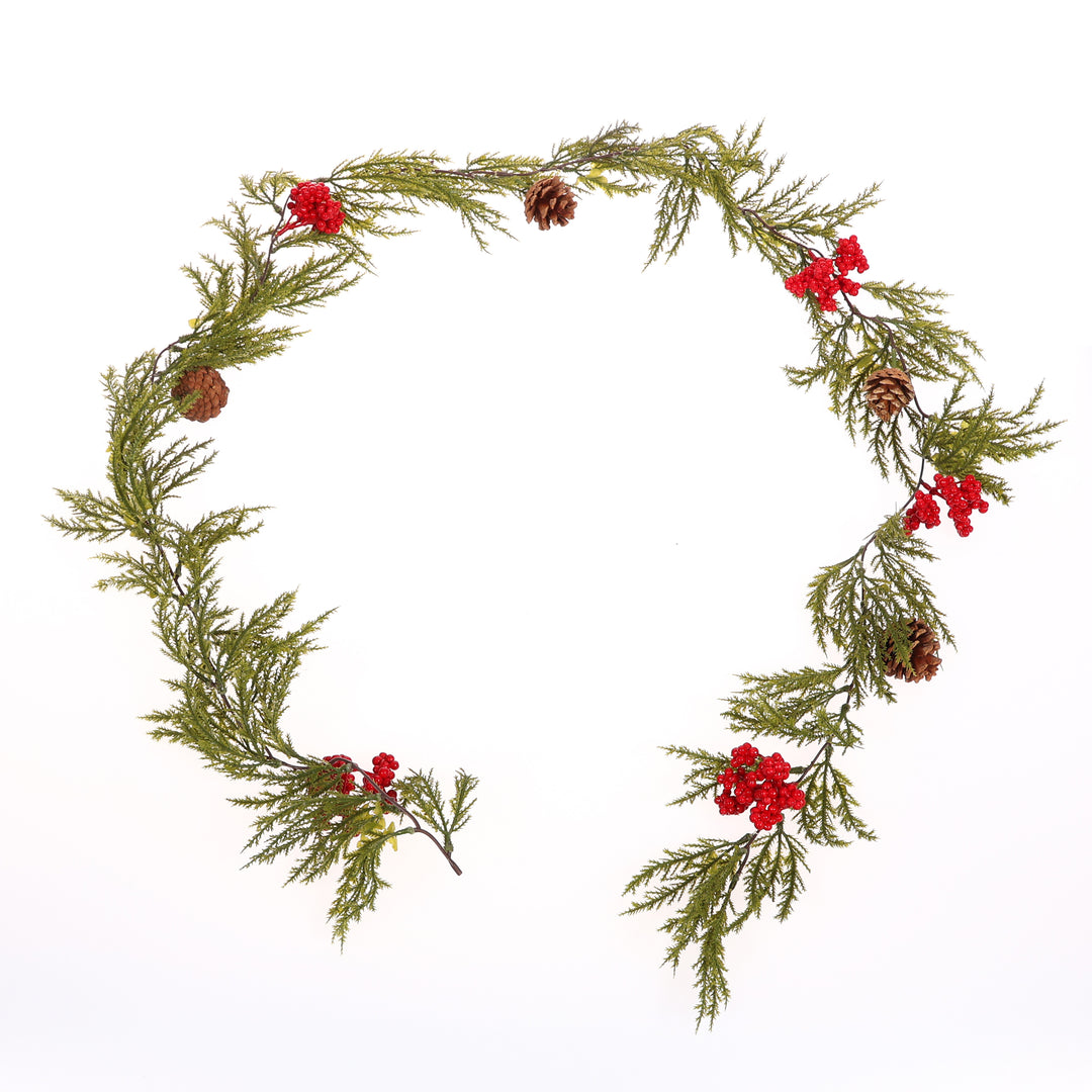 Christmas Cypress Garland with Pine Cones & Berries (2m)