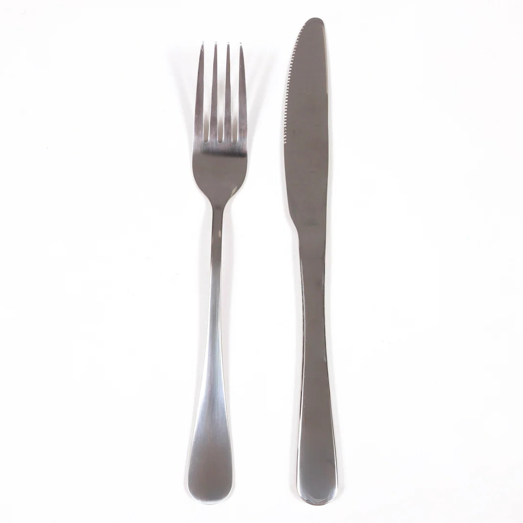 Cutlery Set - Knife & Fork - Silver (2pc) full display