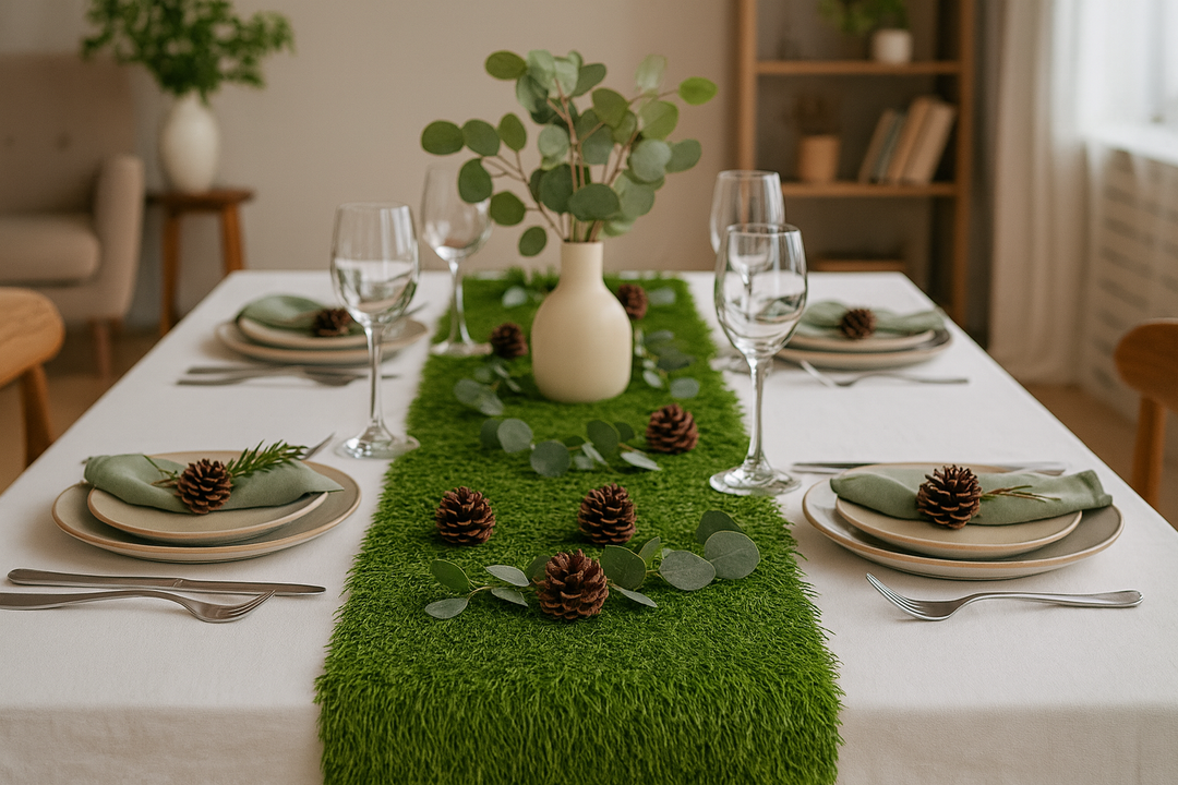 Artificial Grass Table Runner (30x180cm) dinner setting